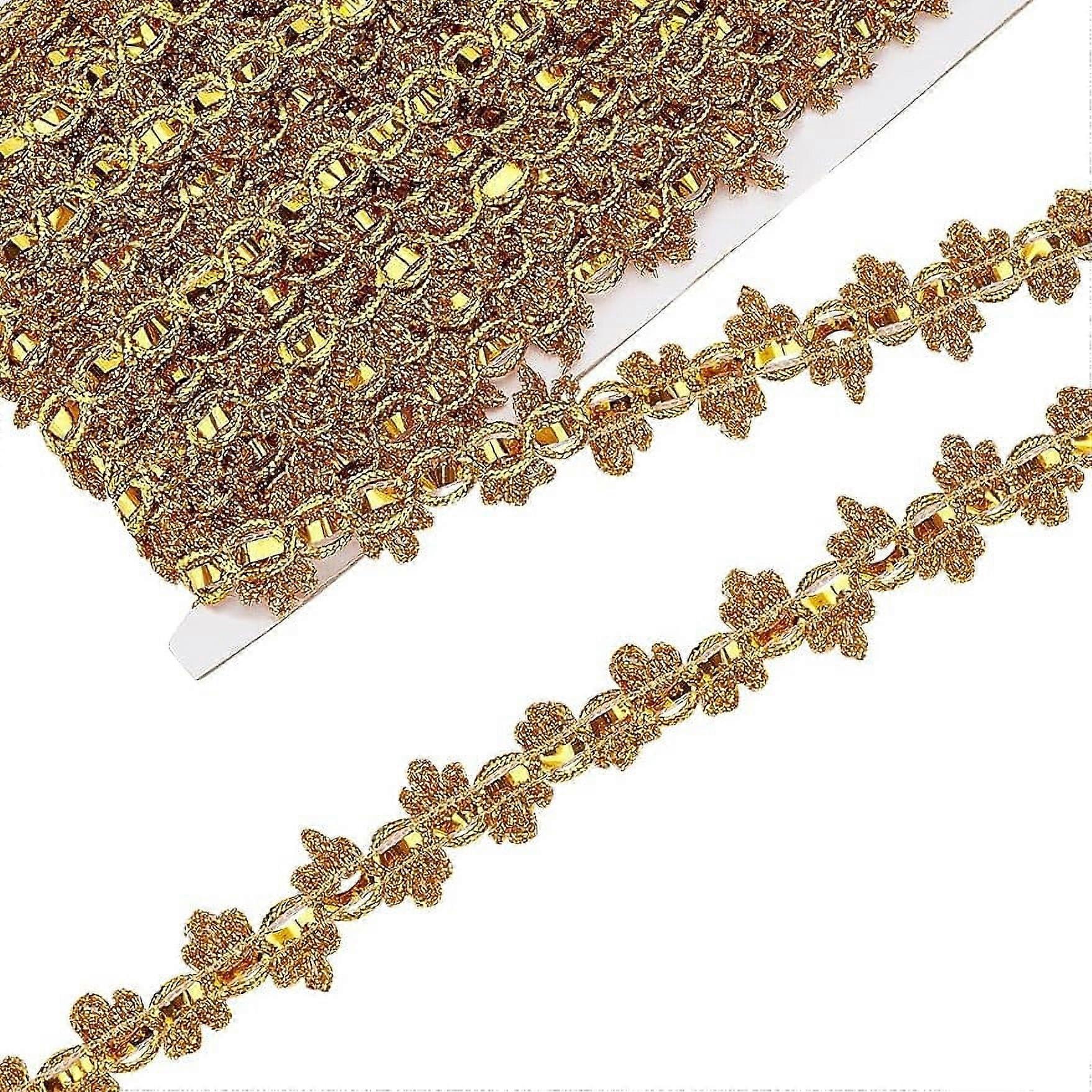 20 Yards Metallic Braid Lace Trim 3/4inch Wide 3D Flower Pattern Braid Lace Trim Sewing On Metallic Trim Gold Ribbon Trim for DIY Craft Dress Costume