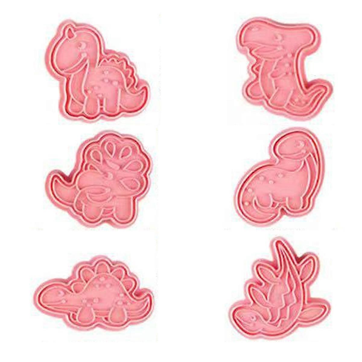 Dinosaur Cookie Cutters With Plunger Stampers Set,6 Piece 3D Dinosaur Embossing Cutters For Biscuit Fondant Cheese Baking