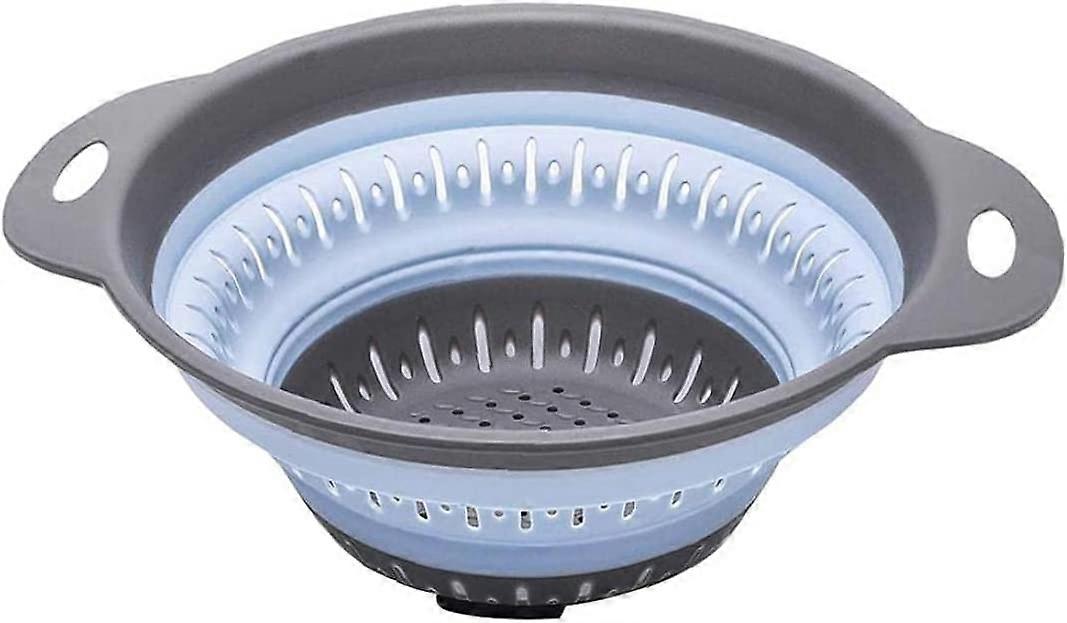 Collapsible Colander, Silicone Kitchen Drain Basket, Space Saving Fruit Drain With Handles, Blue