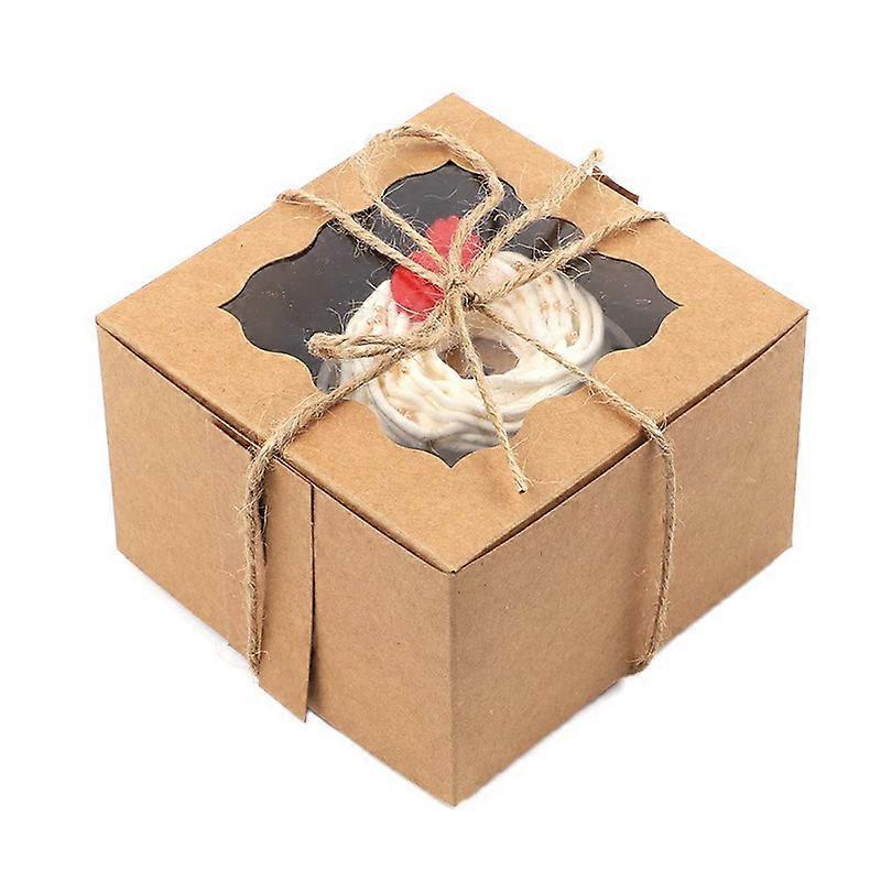 10/30pcs Brown Bakery Boxes with Window Cookie Boxes 6x6x3 Inches Small Cake Box Kraft Paper Treat Boxes for Cookies Pastry Cupcakes Pie Donuts