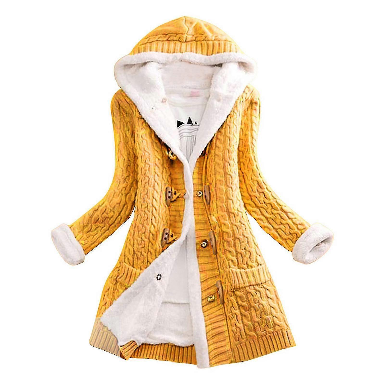 Damen Kapuzenstrickjacken Dick Plüsch gefüttert Strickpullover Mantel mit Taschen