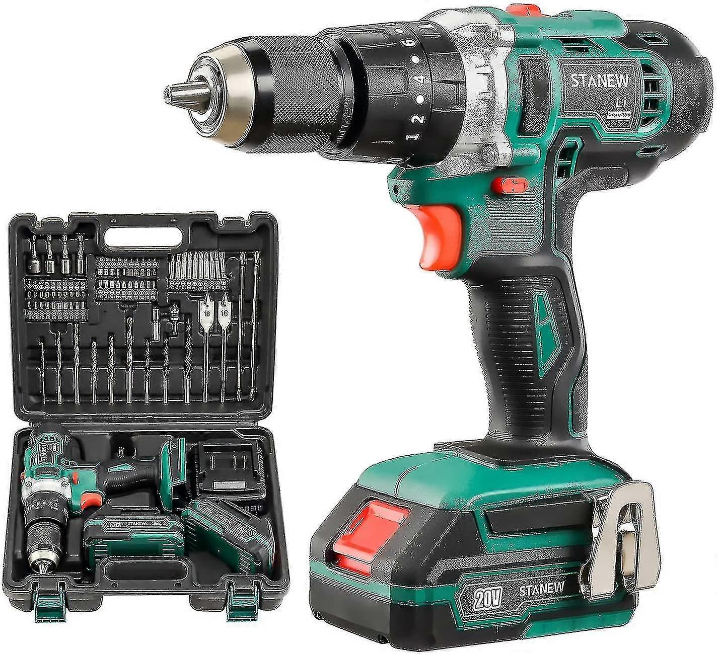 20v Impact Drill - Qw Cordless Drill/driver 2 Li-ion Batteries, 96 Pcs Accessories, With Carrying Case 2 And Charger