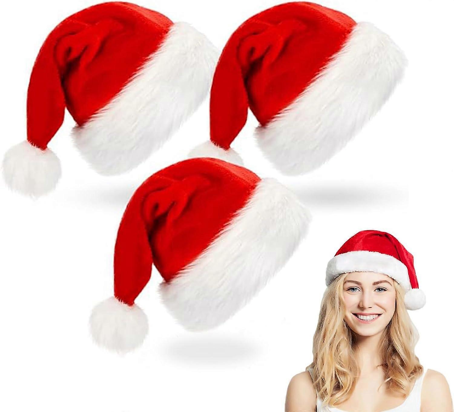 عبوة من 3 قبعة سانتا ، قبعة عيد الميلاد المخملية ، قبعة سانتا ، قبعة عيد الميلاد ، لإكسسوارات عيد الميلاد SZRH AF