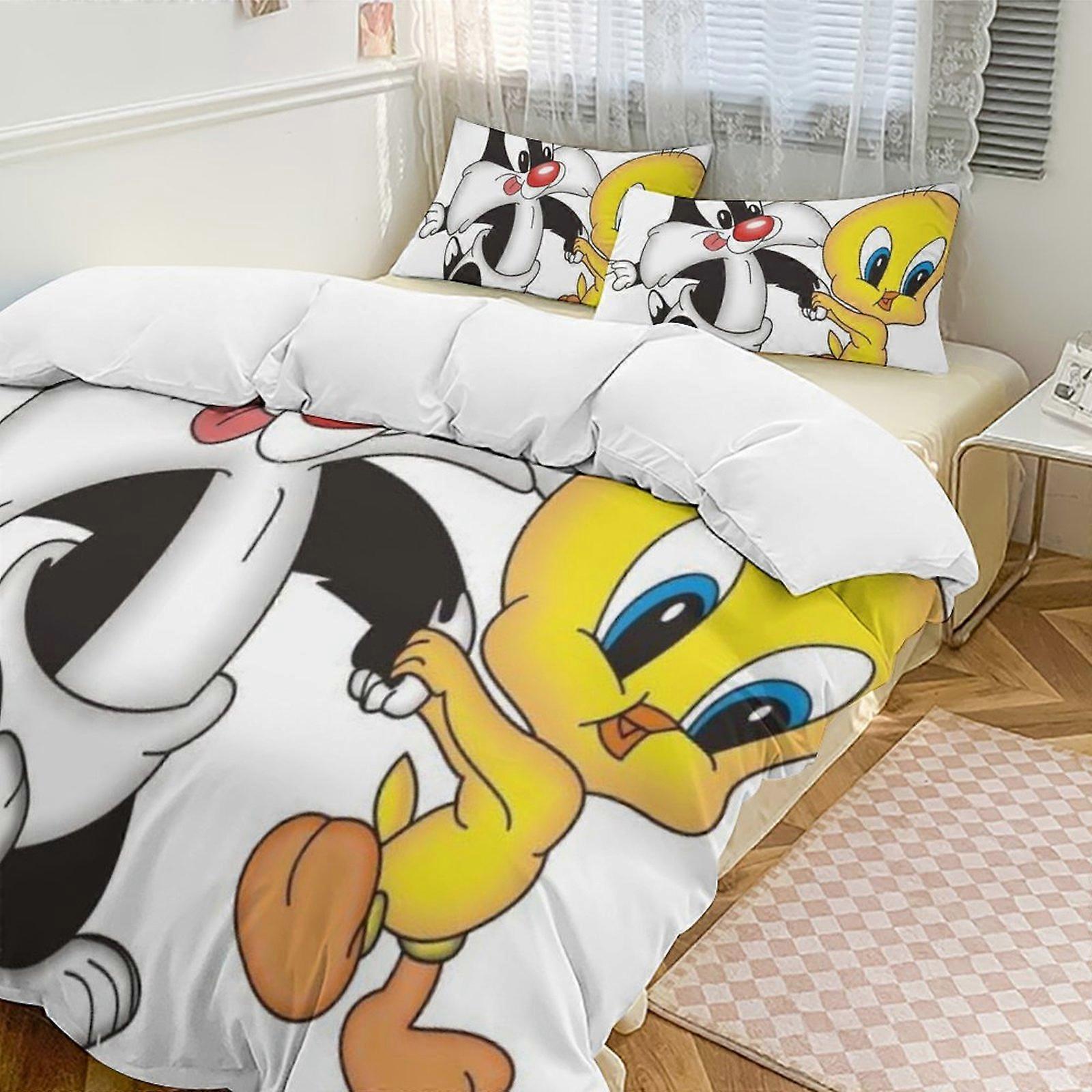 c557 TweetyBird 2 Capa de Edredom de Cama Conjuntos de Cama de Microfibra Conjuntos de Edredom Leve de 3 Peças, 1 Capa de Edredom e 2 Fronhas para Crianças ee557