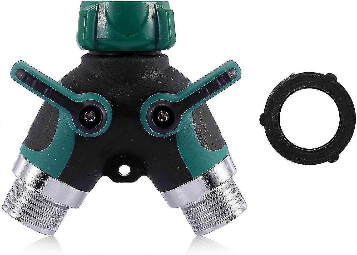 2 Way Garden Y Hose Connector Metal Body 3/4" Water Faucet Splitter With Rubberized Grip