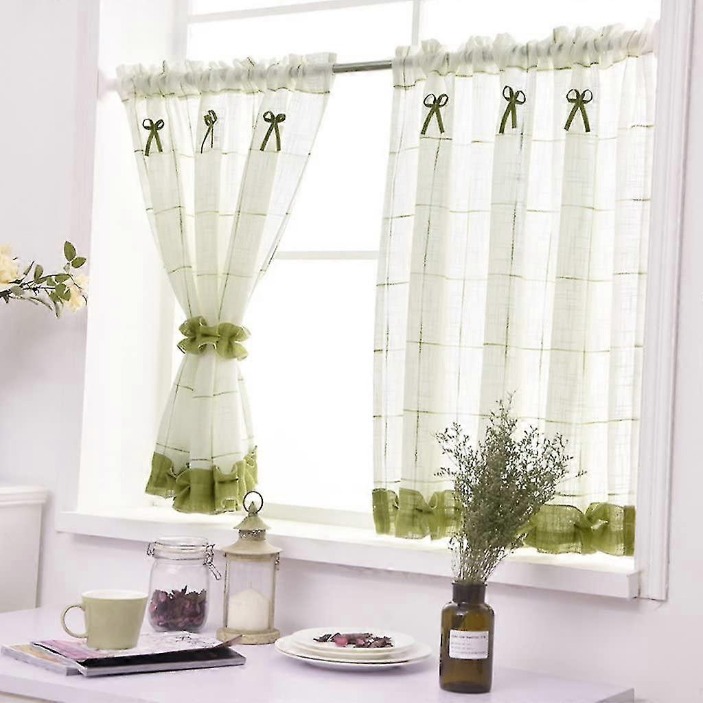 Linen Curtain Wall With Tiebacks, Cotton Blend, Green, Bxh 140x80cm1 Pc