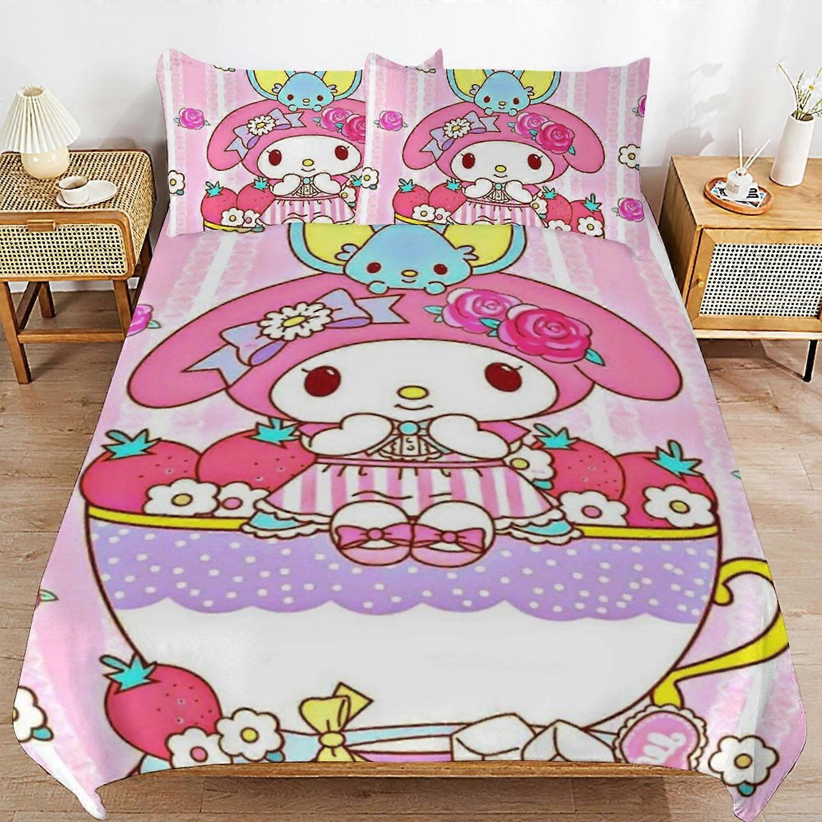 a1600 Conjunto de Capa de Edredom My Melody, Conjunto de Cama de 3 Peças 86x70" Conjunto de Capa de Edredom Decorativa com Impressão Dupla Face (1 Capa de Edredom + 2 Fronhas)" jfr