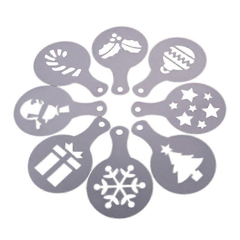 8Pcs/Pack Coffee Stencils Christmas Series Pattern Coffee Printing Tool Food Grade Coffee Foam Decorating Mold for Cooking KAESI