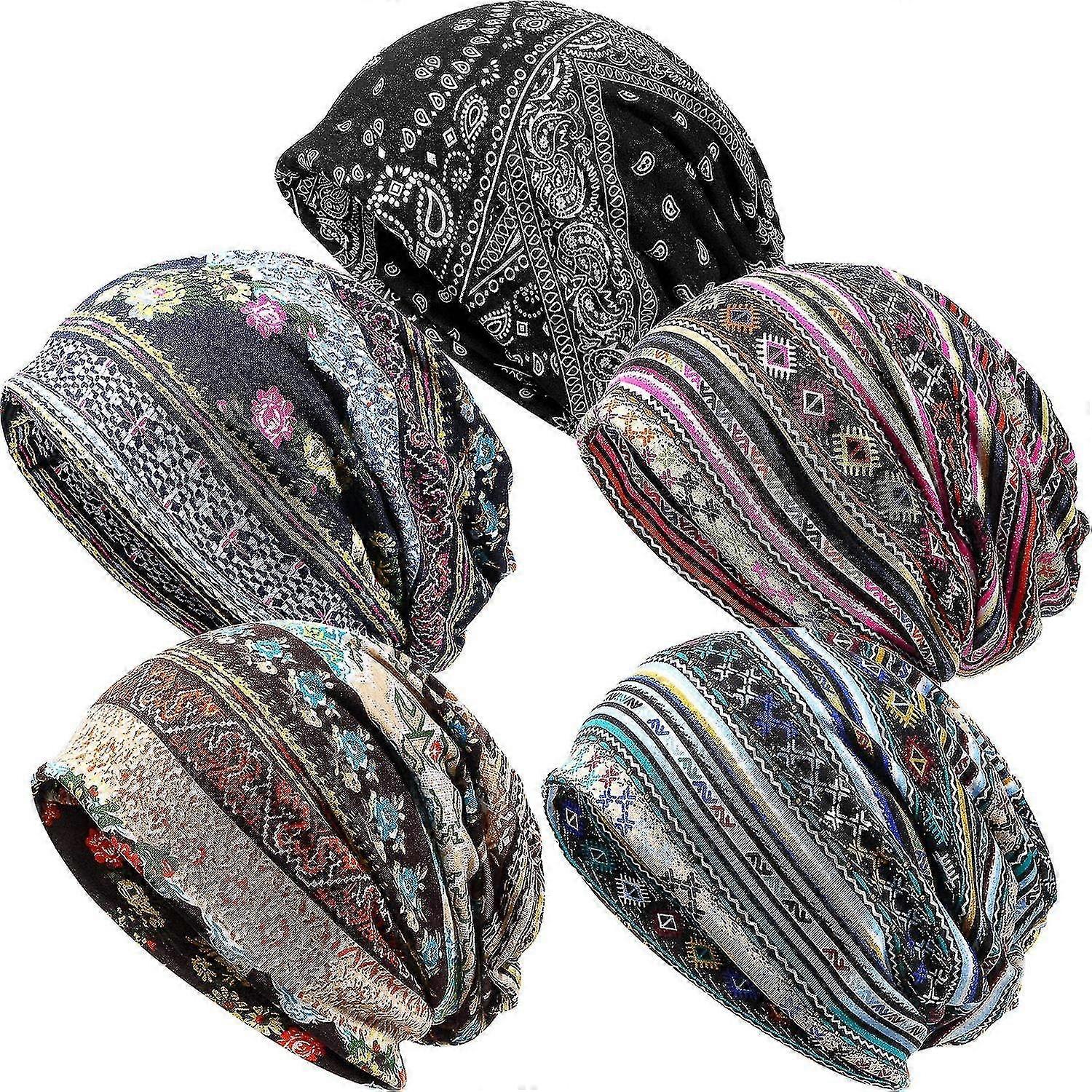 5 Stück Damen Slouchy Beanie Mütze Baggy Skull Schlafmütze Turban Kopfbedeckung