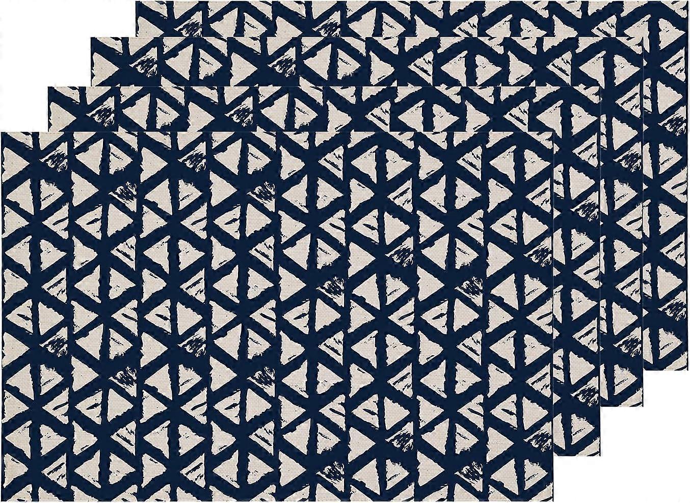 Sets de table japonais abstraits blancs, bleu foncé moderne cravate de table Tapis de toile de jute Isolation thermique lavable à deux étages pour table à manger Ensemble de table de cuisine