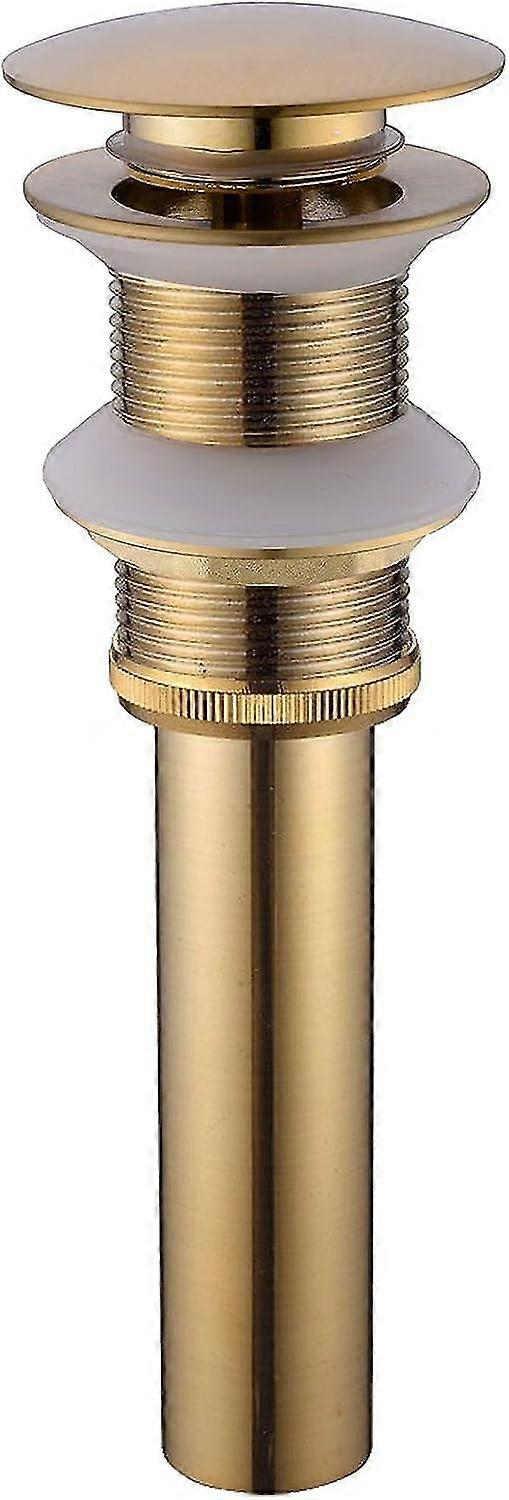 Brass Sink Waste Modern Pop Up Click Clack Sprung Plug No Slot No Overflow, Brushed Gold