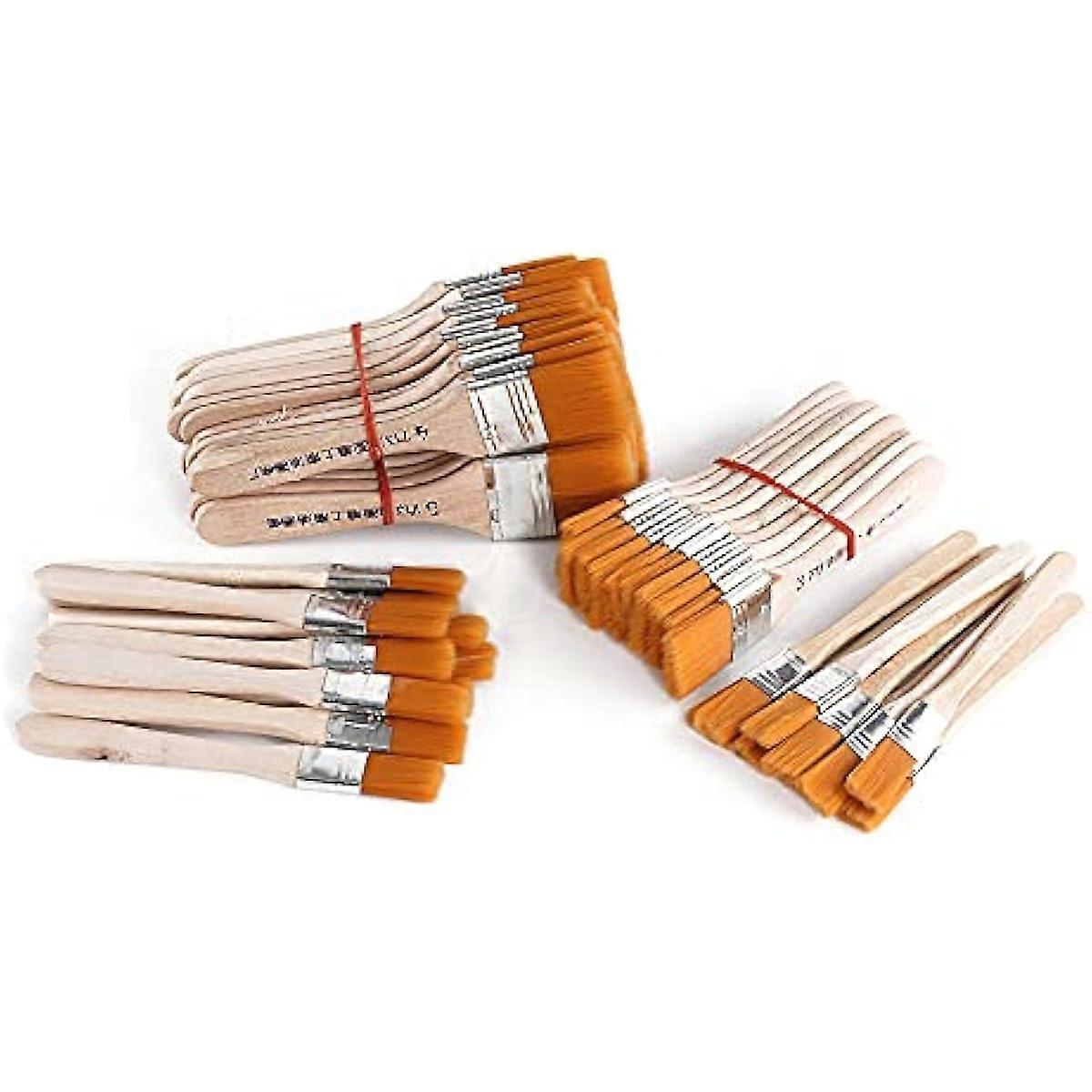 Pack of 100 Flat Paint Brushes with Wooden Handle 5 Sizes Brush Set Paint Brushes Set for Beginners Children Artists