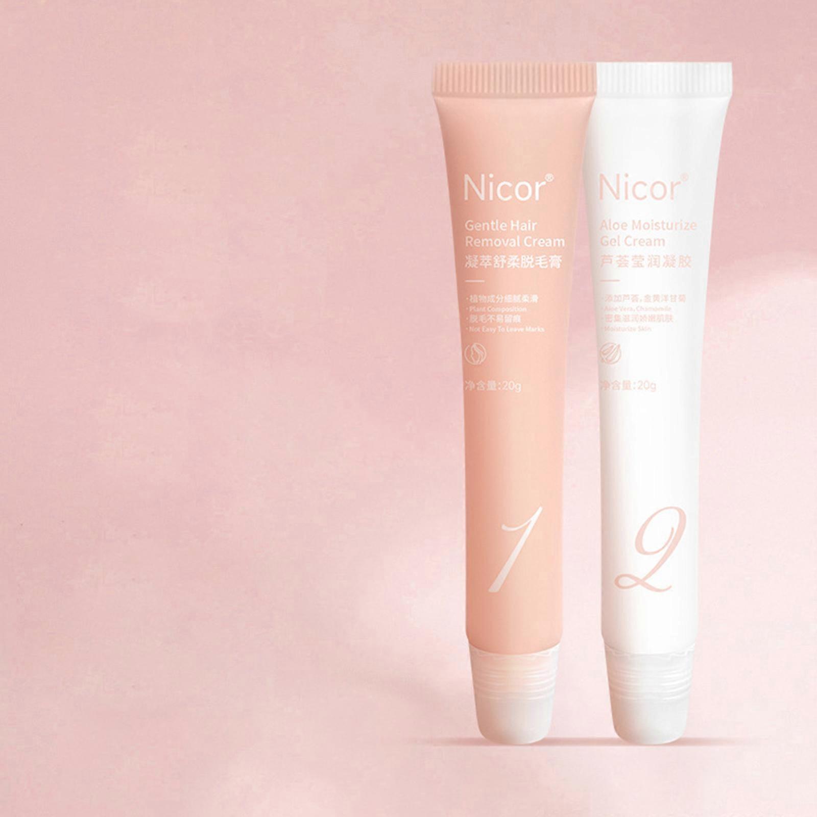Nicor Nokeya Crème Dépilatoire Non-privé Lèvre Poils des lèvres Ensemble d'élimination douce de la moustache pour femmes Crème dépilatoire douce condensée 20g + Gel d'Aloe Vera 20g