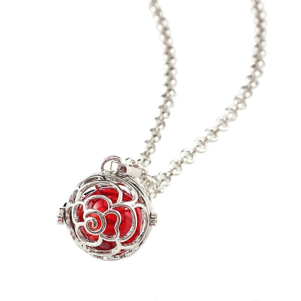 Essential Oil Diffuser Perfume Hollow Rose Pendant Necklace Red