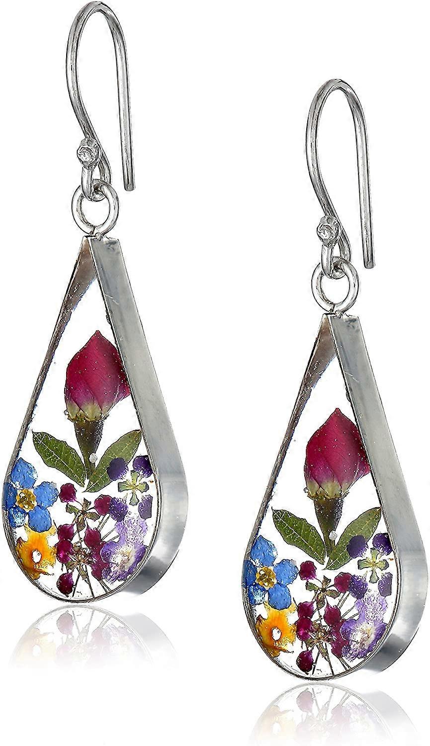 押し花ティアドロップイヤリングマルチカラーナチュラルドライプレスリアルフラワー