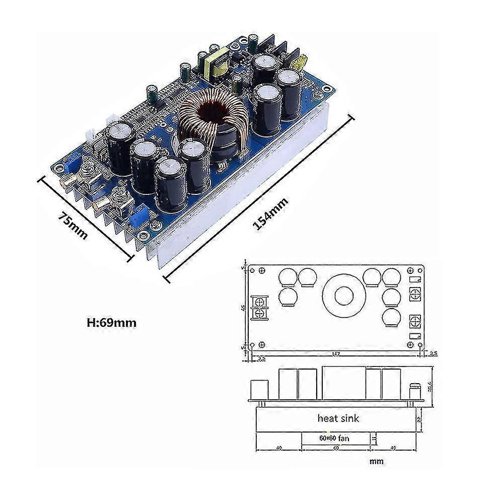 800w Yüksek Güçlü Buck Dönüştürücü Cc Cv 20v-70v 2.5v-58v Dc-dc Voltaj Redüktör 12v 24v 36v 48v 60v