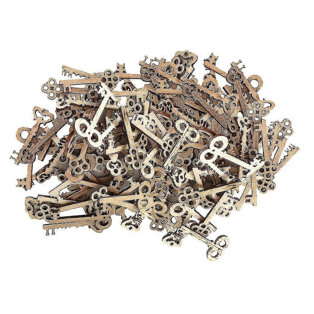 100pcs Key Shapes Unfinished Wood Pieces Craft Wooden Hanging Embellishments