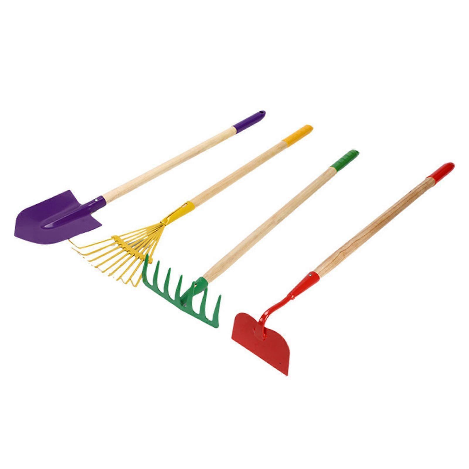 4x Hageredskaper for barn Sett Spade Rake Spade Hoe Sett Komforthåndtak