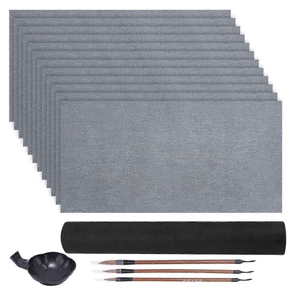 Kalligraphie-Set Wasser Schreibtuch Set 12 Blatt Wasser Schreibpapier 3 Pinselgrößen 1 Wassertablett zum Malen