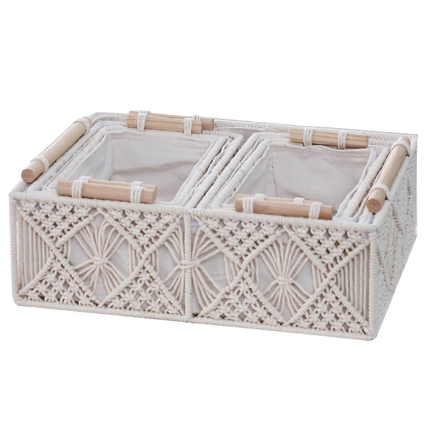 Cotton Rope Woven Storage Basket With Handle Sundries Cosmetic Storage Box Toys Desktop Makeup Orga