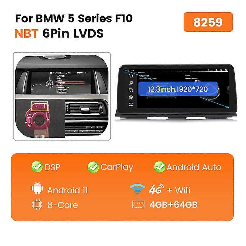 New 12.3" 6+128G Carplay Android 11 Car GPS Navigation DVD Player For BMW 5 Series F10/F11/520 (2011-2016) CIC/NBT System