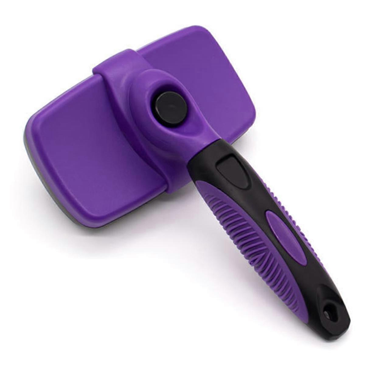 犬用セルフクリーニングスリッカーブラシ、脱落とグルーミングのための長い短毛の猫、痛みのない毛を優しく、紫