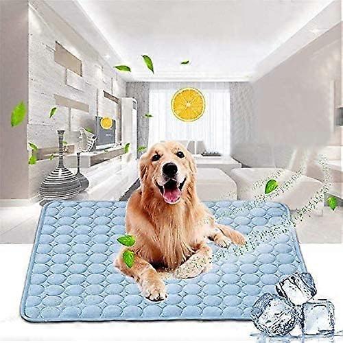 102 x 70 cm (40 x 27.5 inches) Pet Cooling Pad to keep dogs and pets from overheating, great for home and travelling, blue (large)