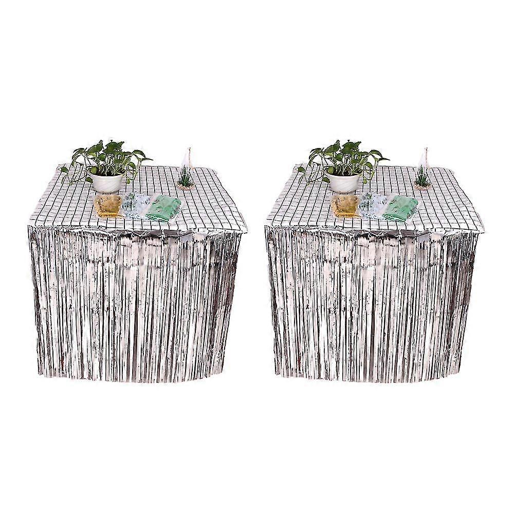 Set Of 2 Metallic Foil Frin Table Skirt, Tinsel Skirting For ,