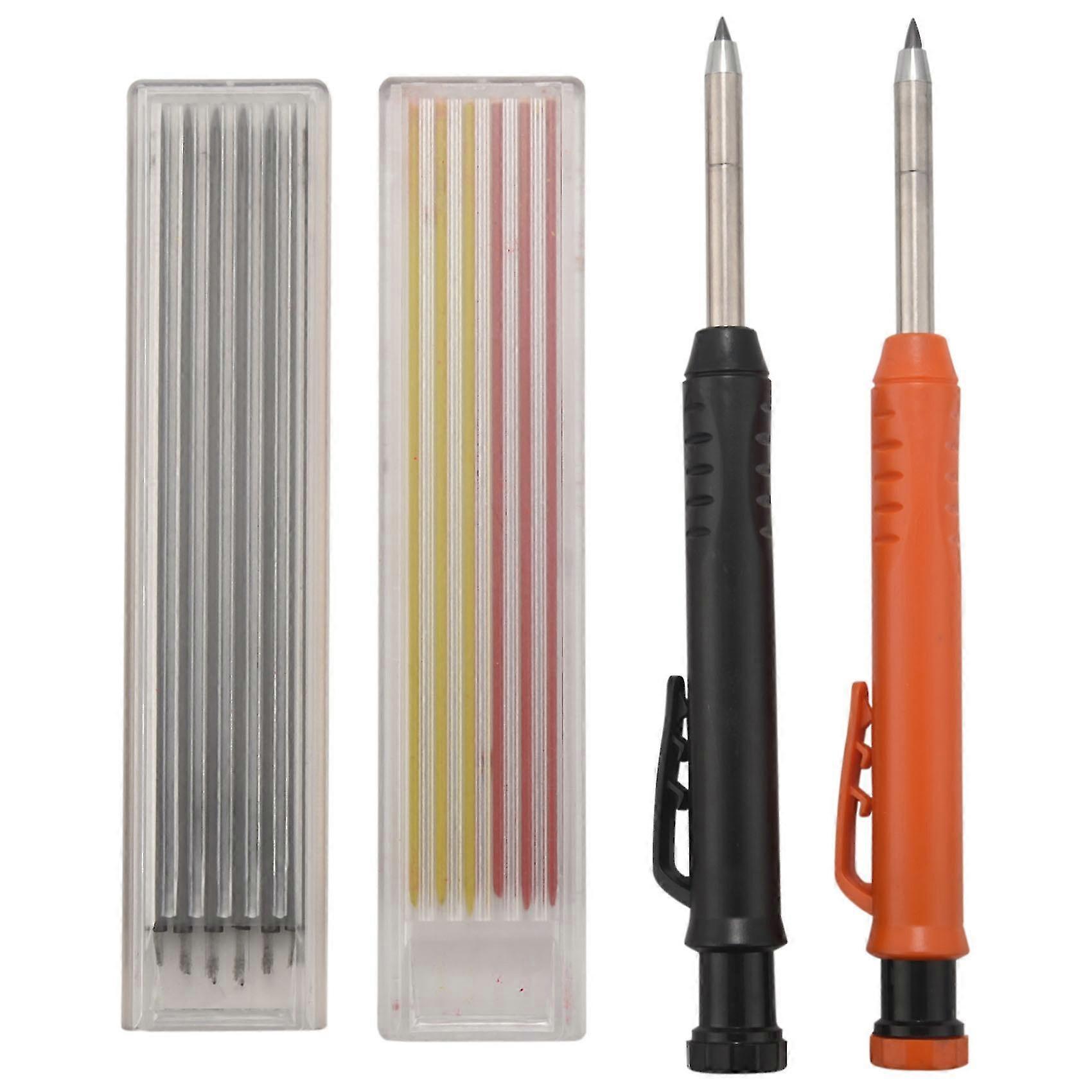2 Pieces Solid Carpenter Pencil With 14 Refill Red Yellow Black, B