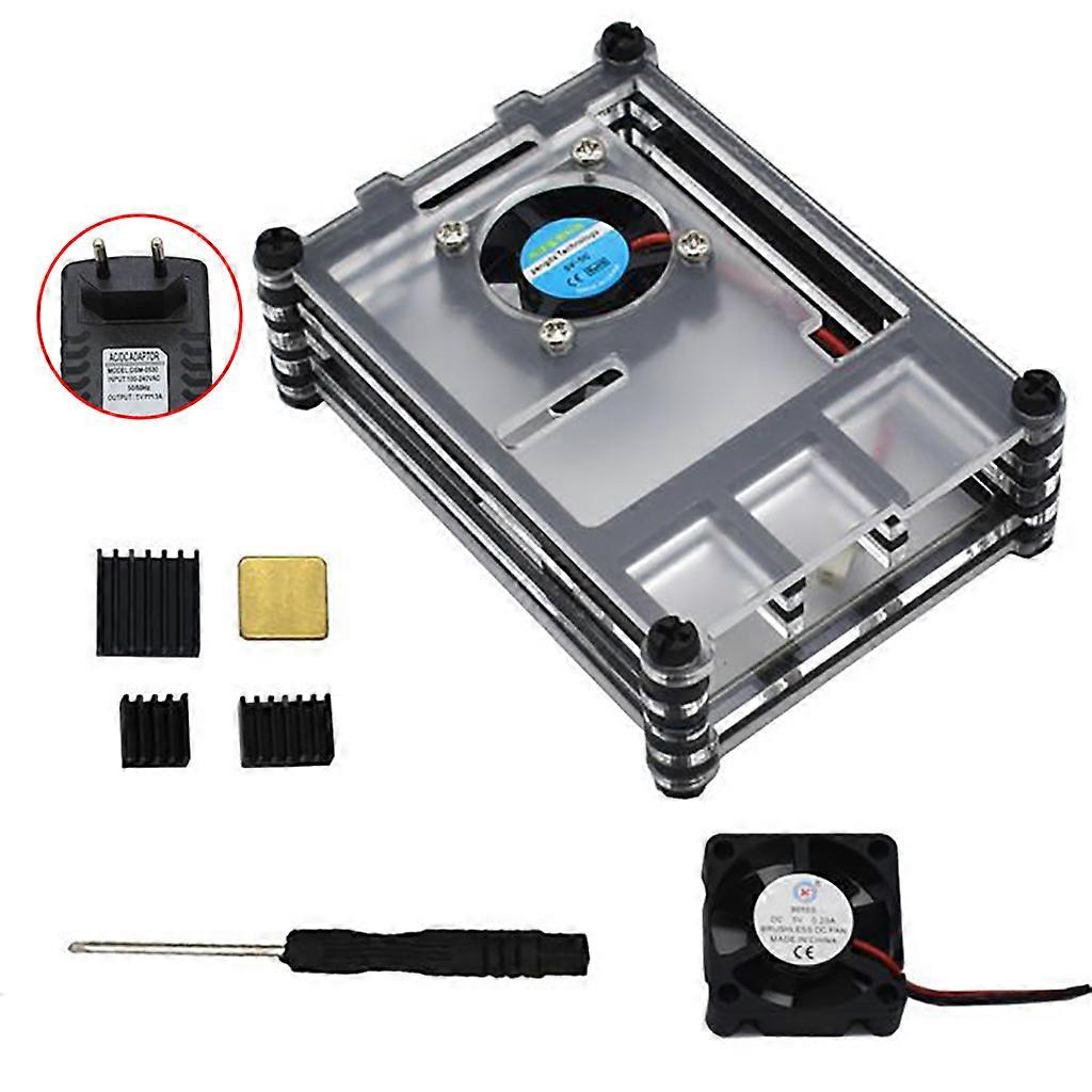 אקריליק למארז עם מאוורר קירור עבור Raspberry Pi 4 דגם B 5V 3A PSU Type C