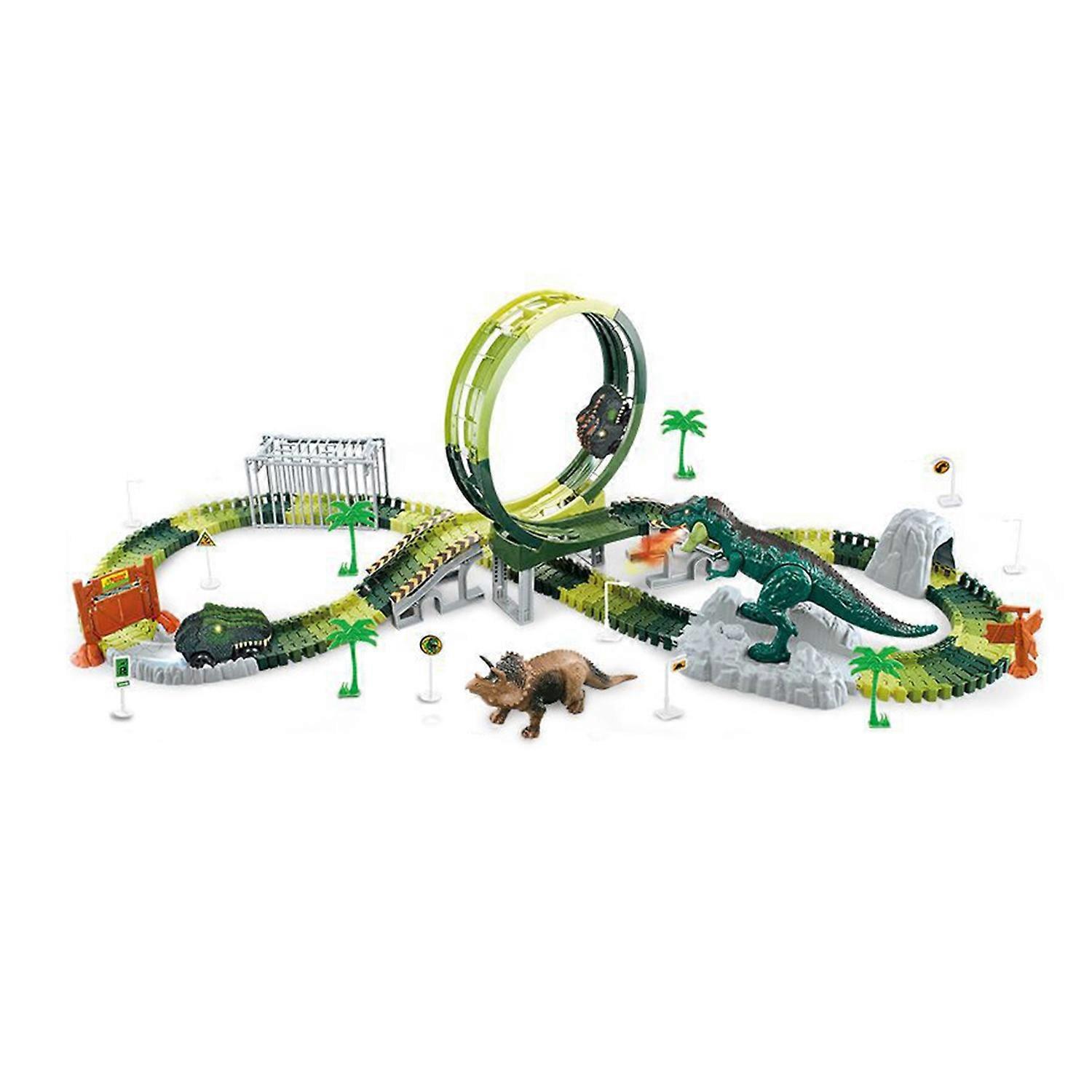 216Pcs/Set Dinosaur Track Car Toy Educational DIY Track Building Dino Truck Roller Coaster Game