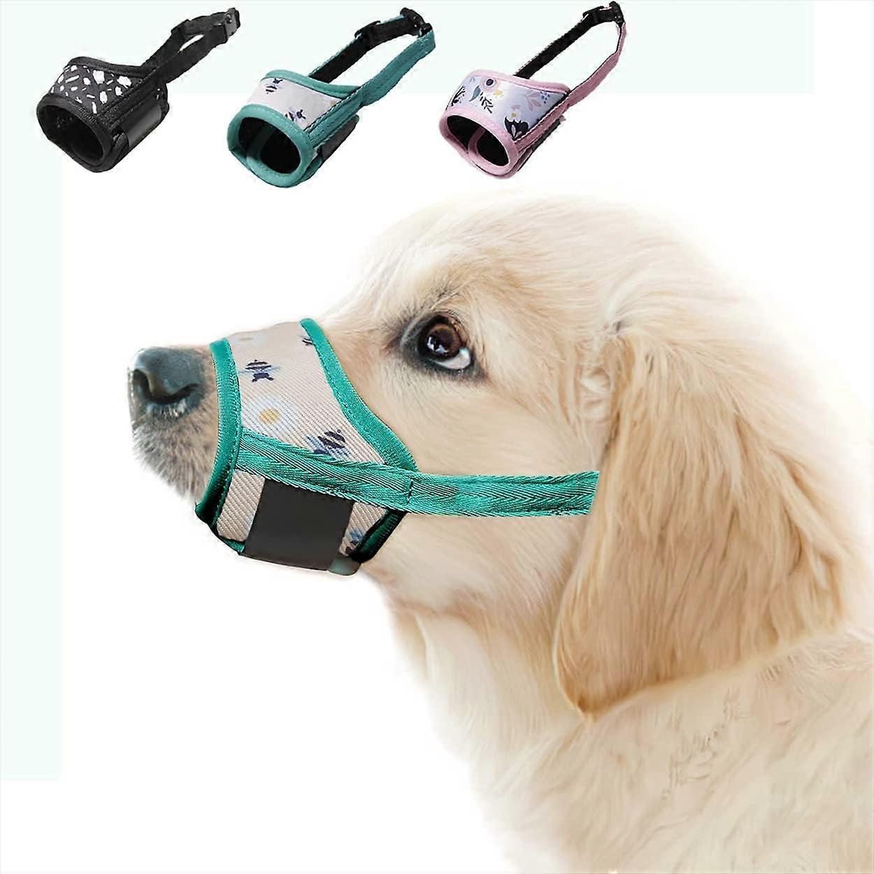 (S,Green Butterfly)Dog Muzzle with Printed Pattern Breathable Mesh for Small Medium and Large Dogs, Prevents Biting, Barking and Chewing, Adjustable S