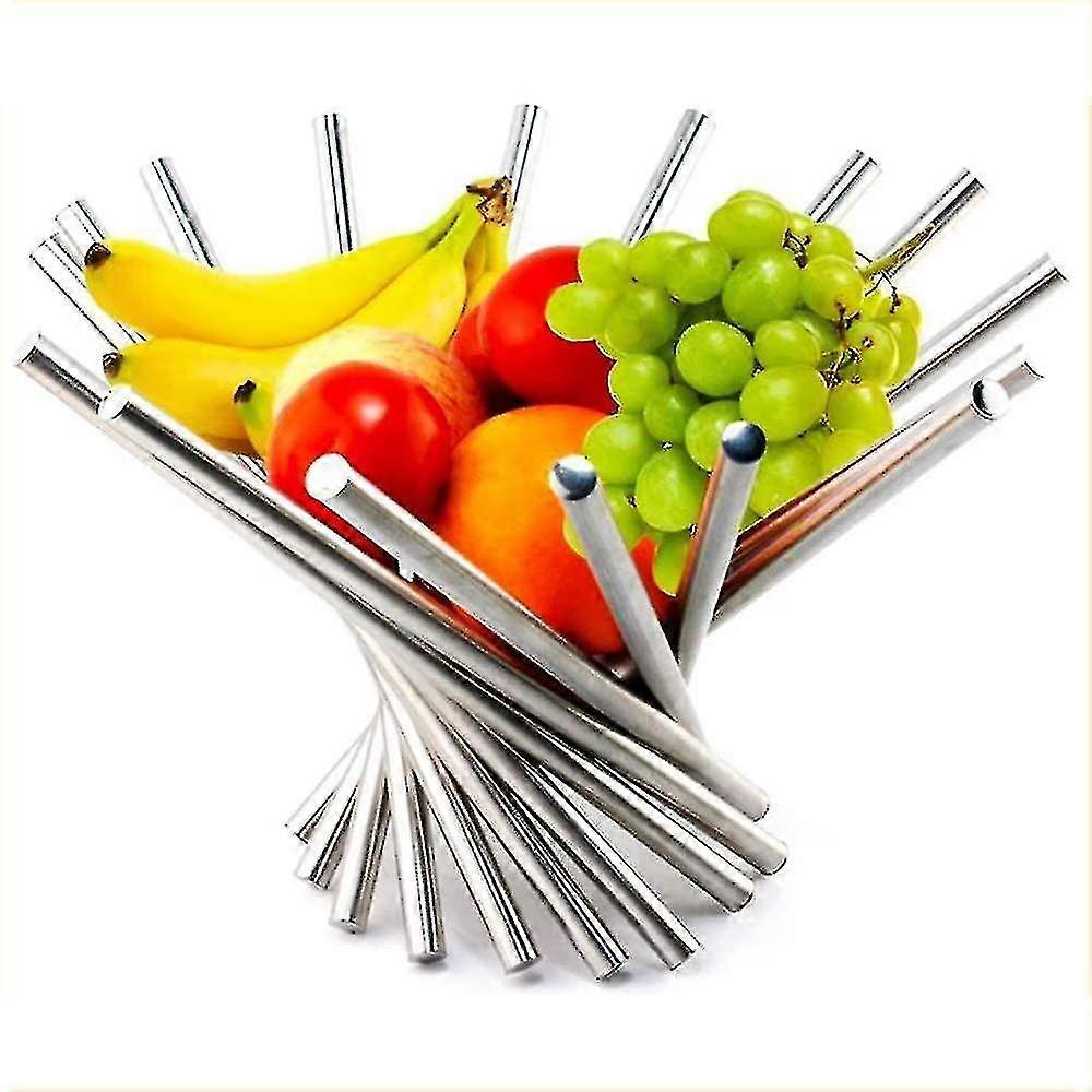 Creative Foldable Stainless Steel Fruit Stand Kitchen Table Decoration, 1 Piece, Silver