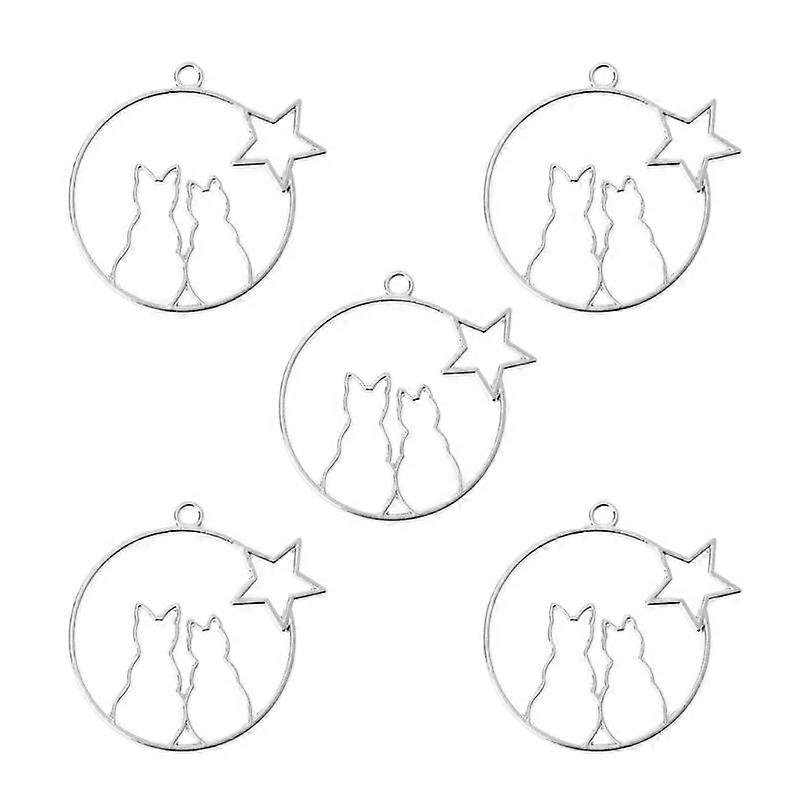 Kawaii Moon Cat UV Frame Pendant 5 Pcs Open Bezel Setting Resin Frame with Loop