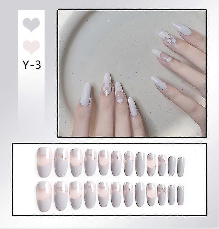 24pcs Long/short Press On Nails Cute Checkerboard Design Fake Nails Full Coverage