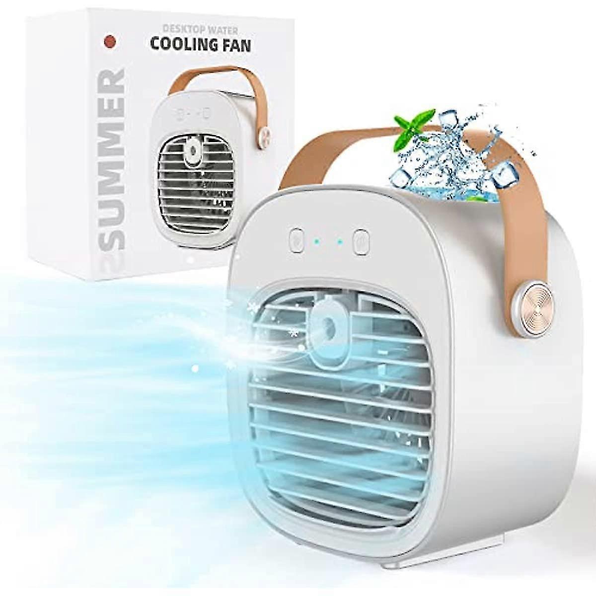 Portable Air Cooler Mini Personal Air Conditioner 2 In 1 Small Evaporative Coolers With Handle/humidifier/ 3 Speeds Desktop Ice Cube Cooling Fan For