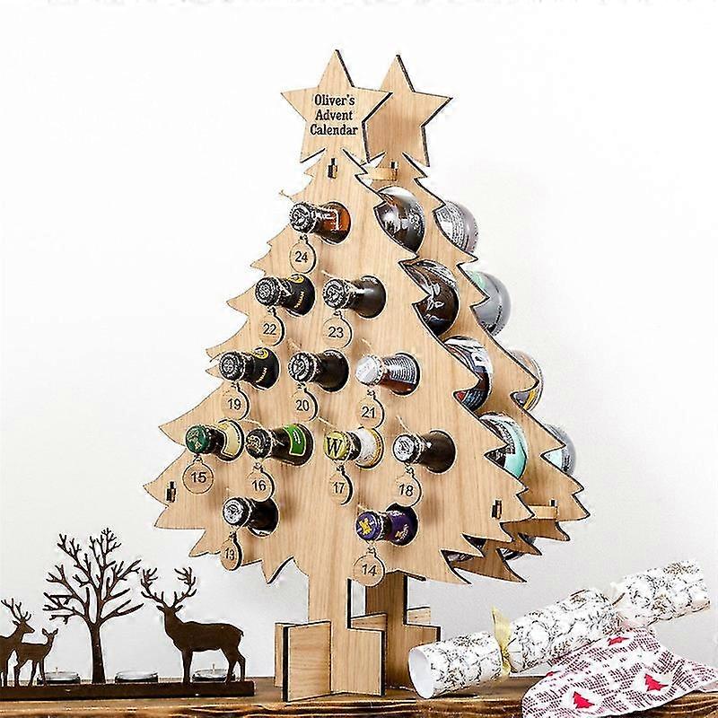 Adult Advent Tree-christmas Countdown - 24 Days Wine Rack Wooden Ornaments, Countdown To Christmas Calendar Nature Wooden Tree Shape Advent Calendar W