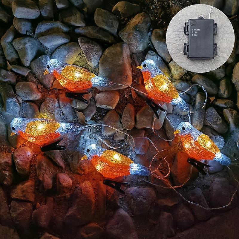 Utendørs juledekorasjoner Fugler String Lights, ledet Akryl 5 Birds Lights Med Clip Vanntett