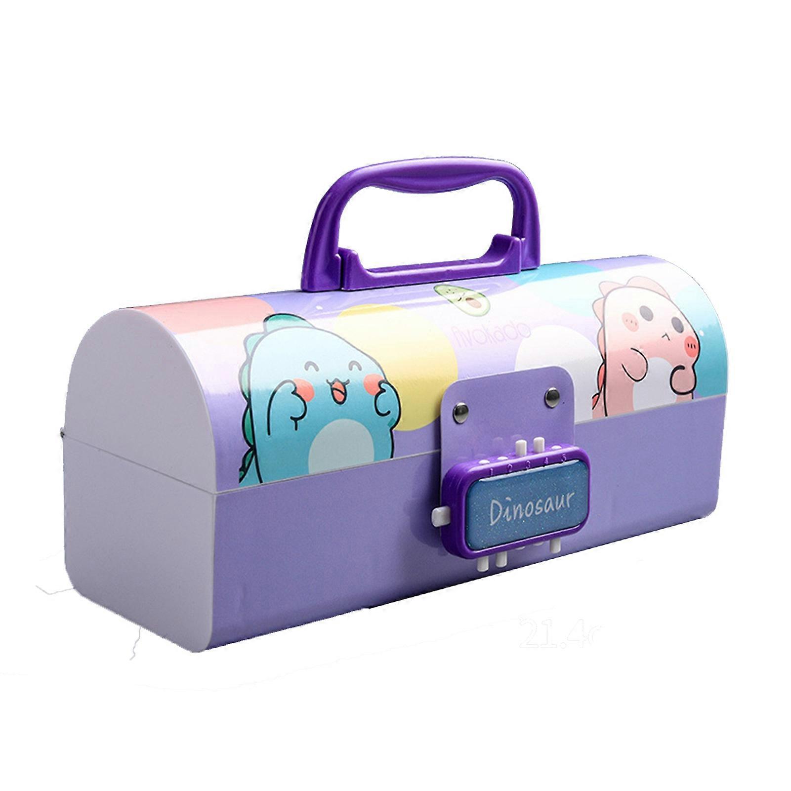 Pencil Box Large Capacity Adorable Appearance Handle Design with Password Lock Waterproof Item Storage Plastic Cartoon Stationery Box Pencil Storage C
