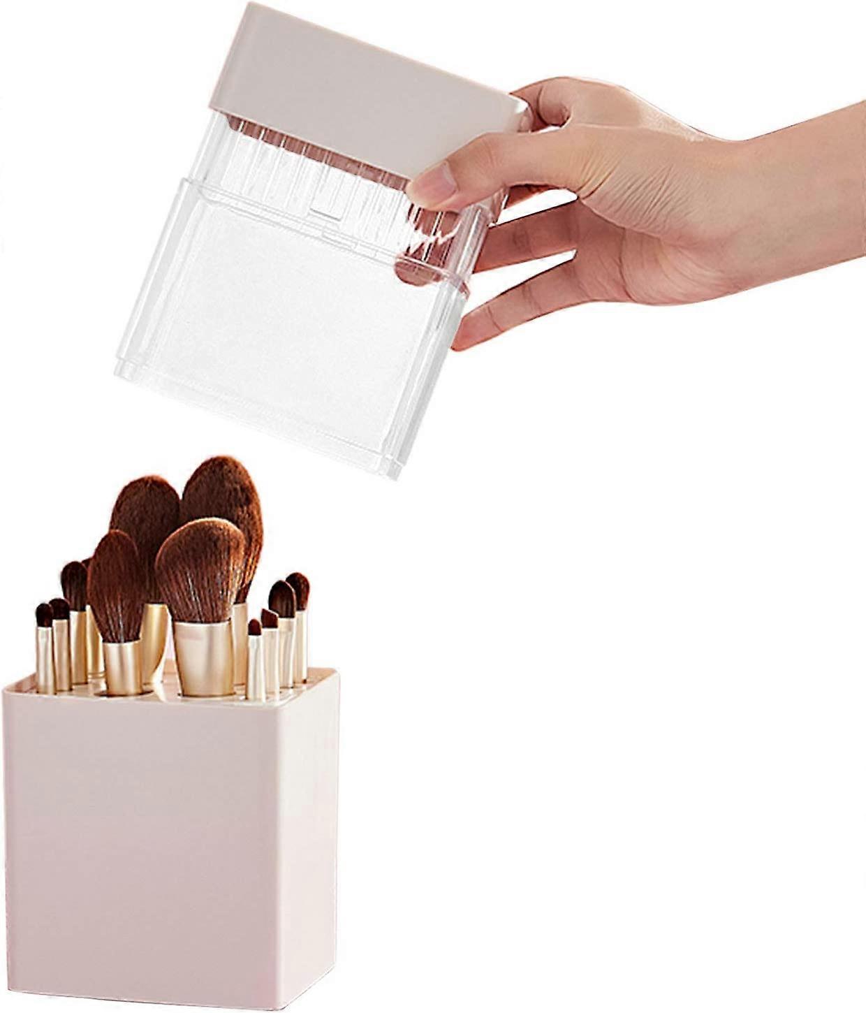Sminkebørsteholder 2-i-1 multifunksjonell sminkebørsteoppbevaringsorganisator med lokk
