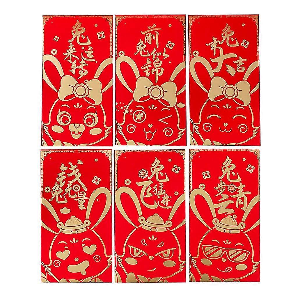 6pcs Chinese Red Envelopes Rabbit Year Hongbao Cash Packets For Spring Festival