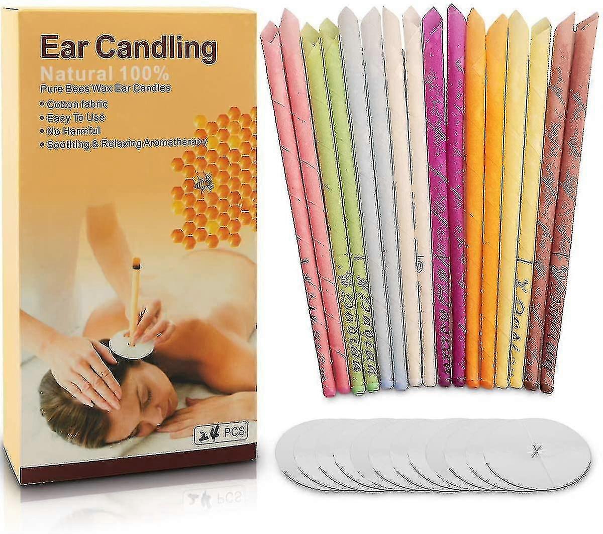 24pcs Natural Ear Candles,beeswax Hollow Cone Candling Non-toxic