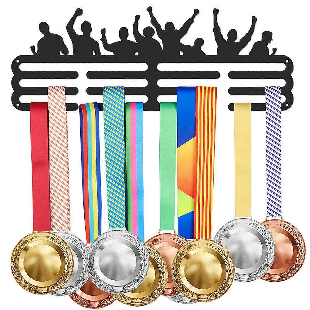 Iron Medal Holder Frame Medals Display Hanger Rack 3 Lines with Screws Rectangle Human Pattern 150x400mm