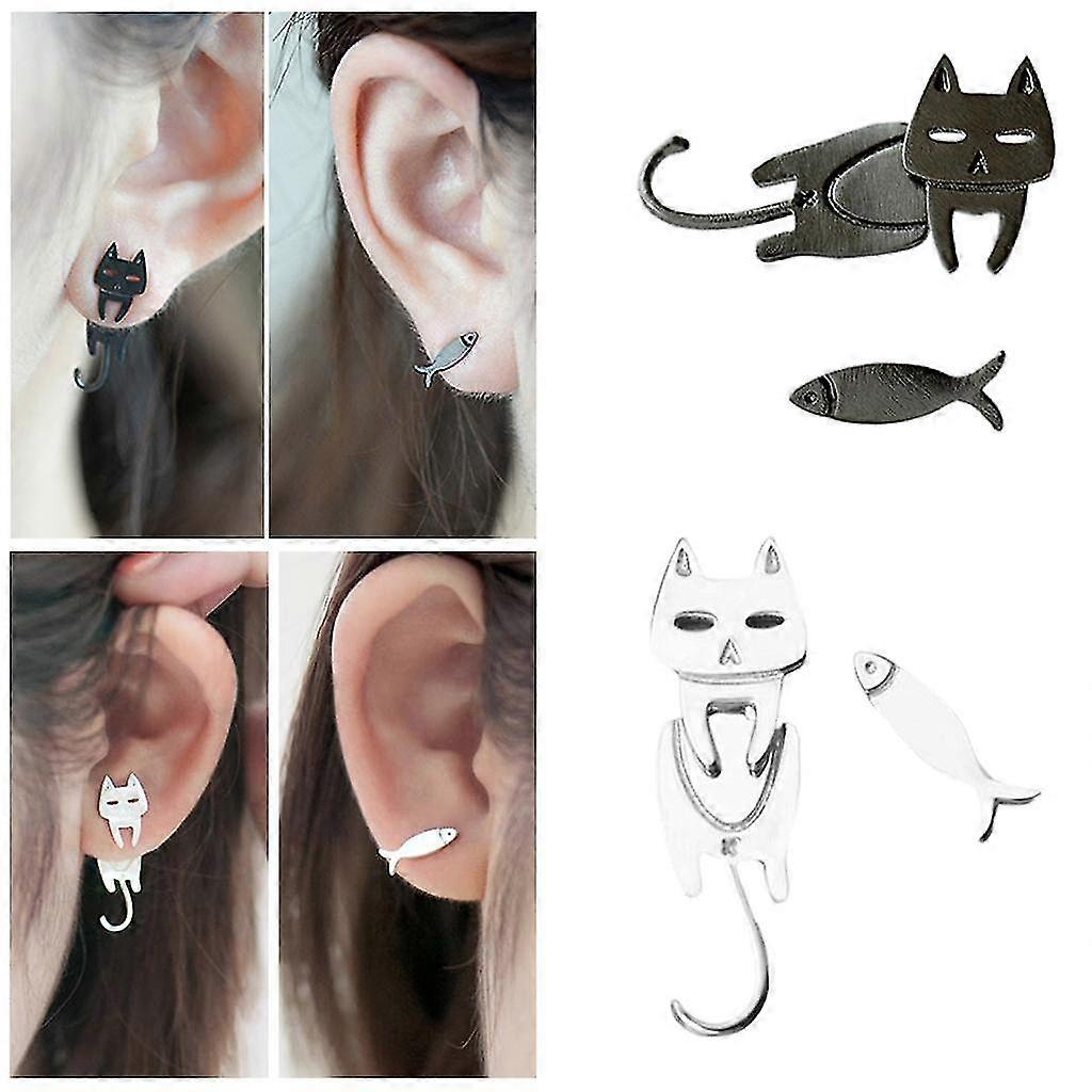 2xfish 猫耳钉不对称气质员工福利女士黑色