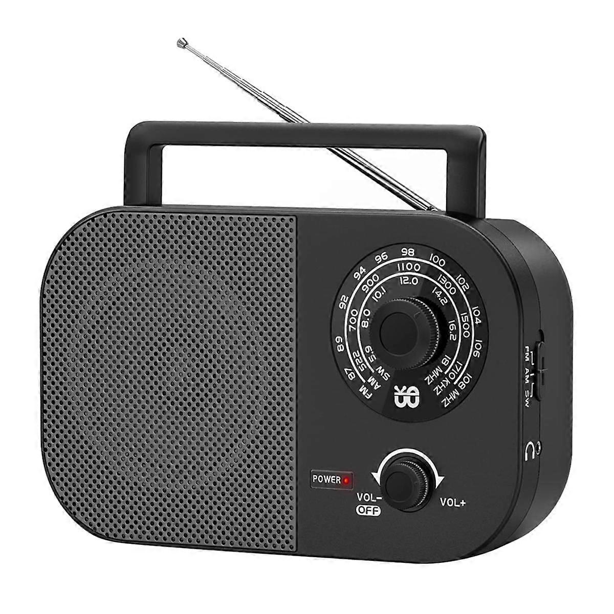 Portable Radio AM FM SW Transistor Radio Battery DC or AC Power, 5W Big Speaker, Large Tuning Knob