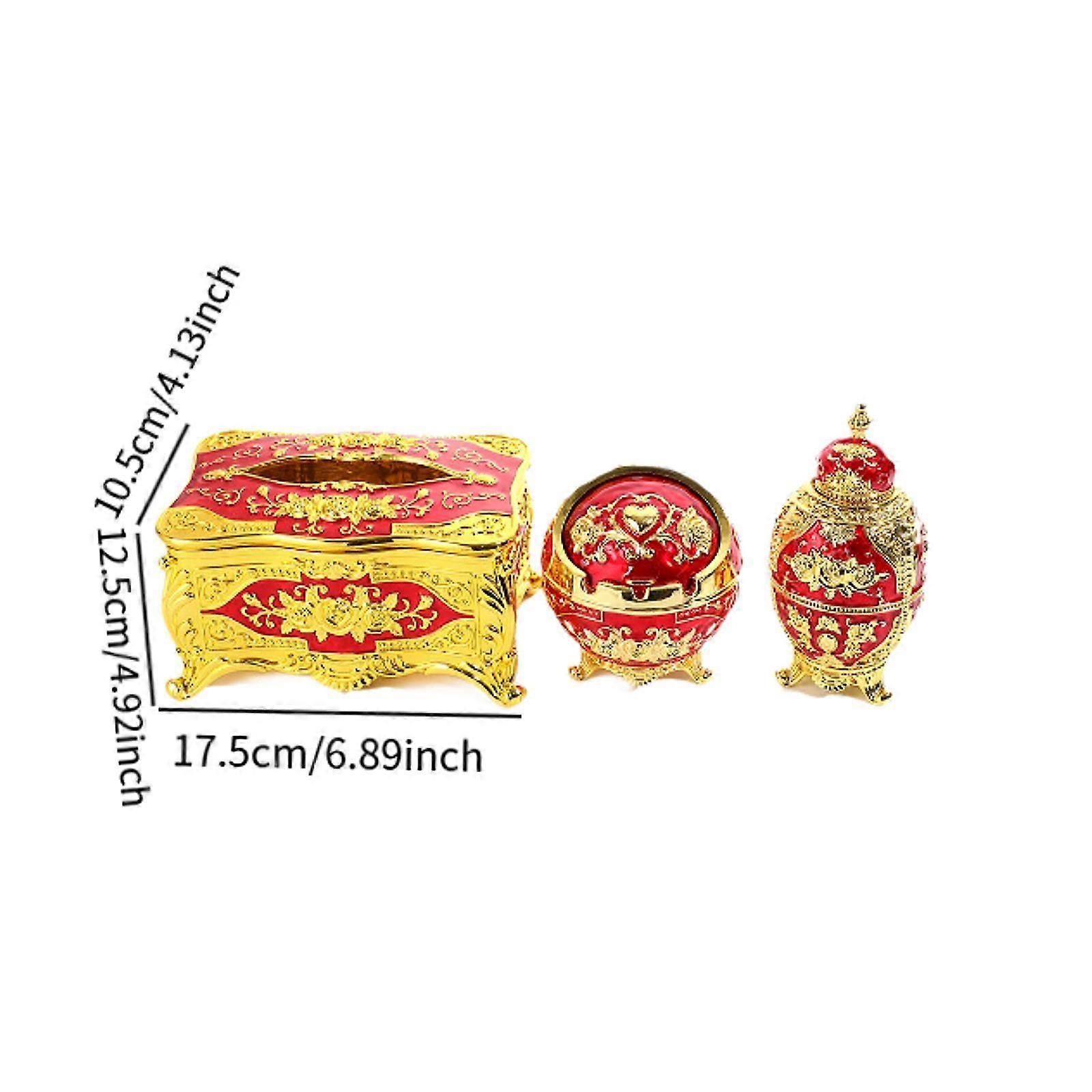 Tissue Box Decorative Tissue Dispenser Multifunctional Toothpick Storage Box Gold and Red