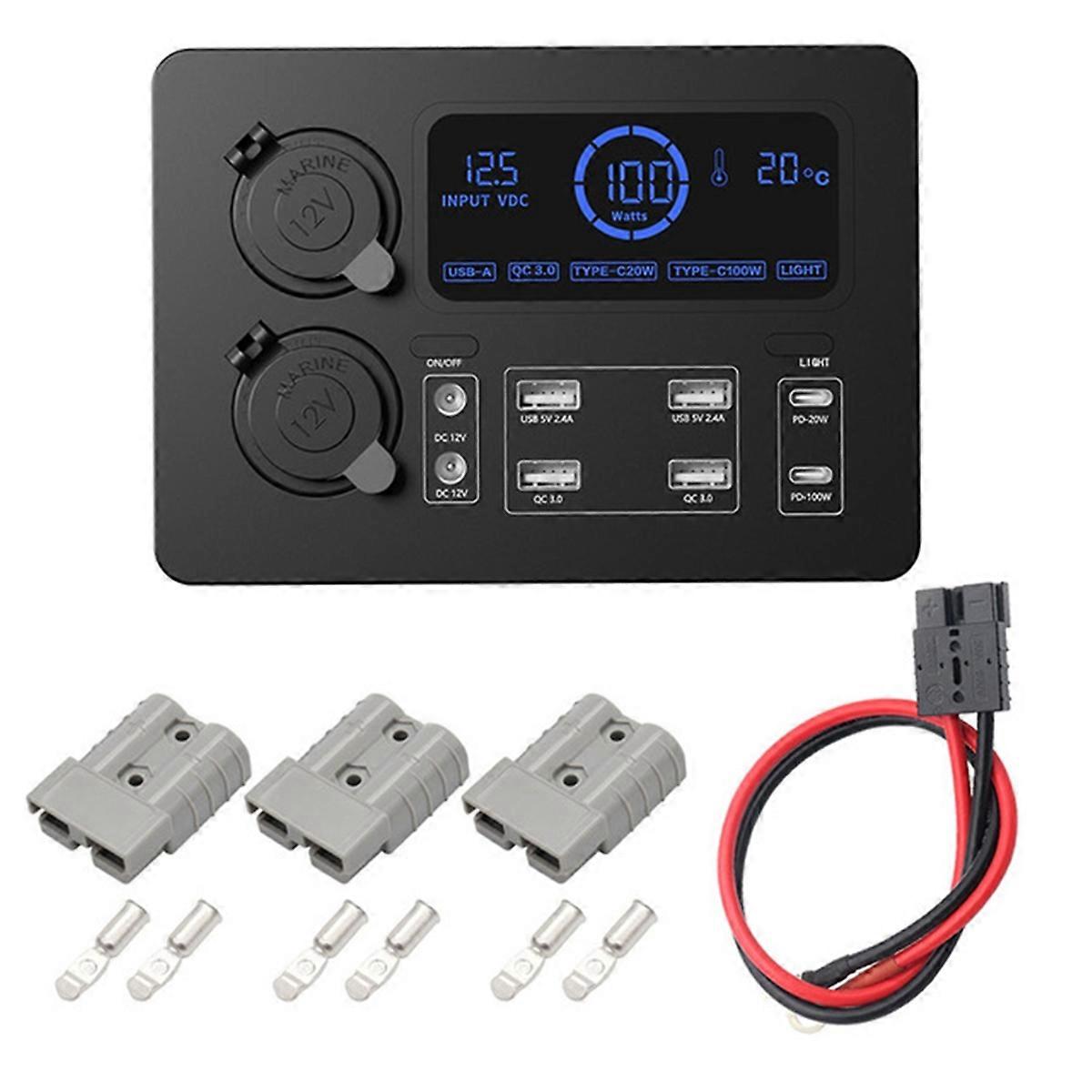 Portable Control Hub with LED Lights Adapter Mini Power Box with LED Lights 100W for RVs,Boats Display Power Box 12V B