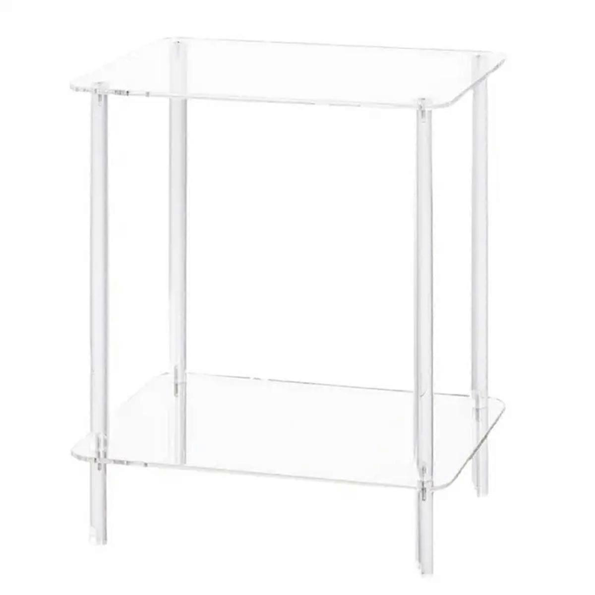 Acrylic Coffee Table Square Side Table Accent Table Sofa Bedside Table Clear Double Tier Snack Tea Side Table for Room