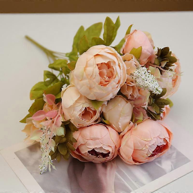 ヨーロピアンスタイル13ヘッドフェイクピオニー-ソフトオータムピンクの装飾