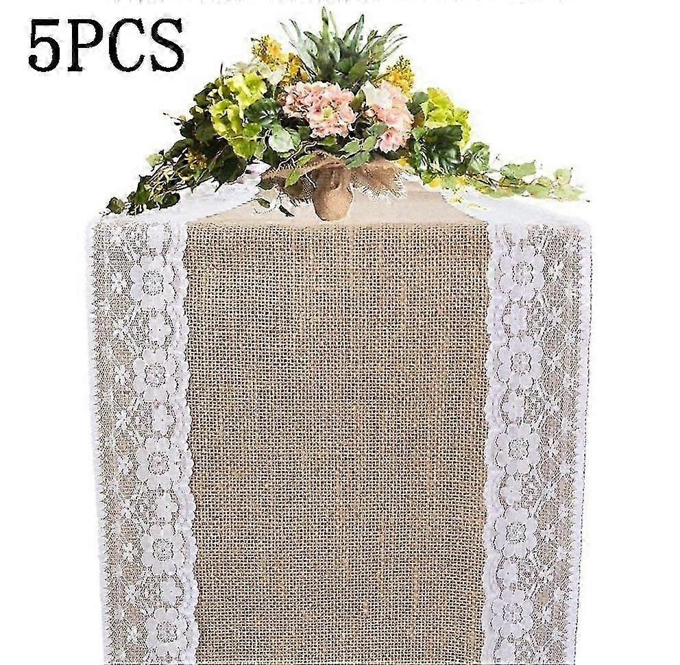 5-Piece Vintage Jute Table Runner Set for Weddings and Events, Decorative Hessian Ribbons for Table Settings